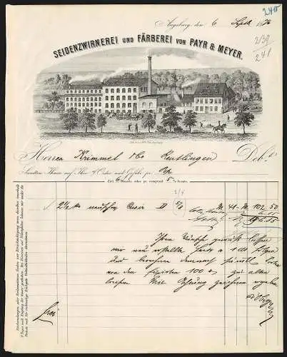 Rechnung Augsburg 1876, Payr & Meyer, Seidenzwirnerei und Färberei, Die Geschäftsstelle vor einem Fluss