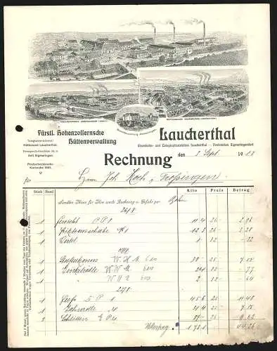 Rechnung Laucherthal 1912, Fürstlich Hohenzollernsche Hüttenverwaltung, Ansichten der Werke und eine Beamtenwohnung