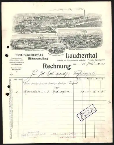 Rechnung Laucherthal 1912, Fürstlich Hohenzollernsche Hüttenverwaltung, Ansichten der Betriebe und eine Beamtenwohnung