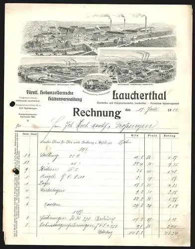 Rechnung Laucherthal 1912, Fürstlich Hohenzollernsche Hüttenverwaltung, Ansicht der Betriebe und eine Beamtenwohnung