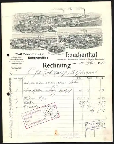 Rechnung Laucherthal 1912, Fürstlich Hohenzollernsche Hüttenverwaltung, Das Hauptwerk und zwei Filialfabriken