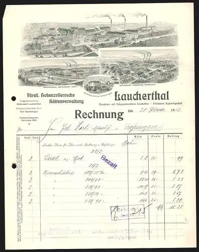 Rechnung Laucherthal 1912, Fürstlich Hohenzollernsche Hüttenverwaltung, Das Hauptwerk und zwei Filialwerke