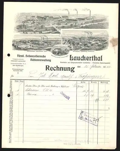 Rechnung Laucherthal 1912, Fürstlich Hohenzollernsche Hüttenverwaltung, Das Haupt- und zwei Filialwerke