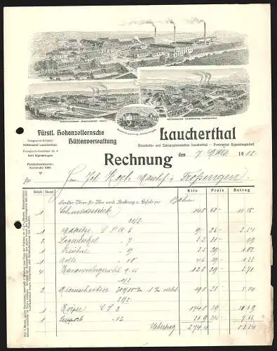 Rechnung Laucherthal 1912, Fürstlich Hohenzollernsche Hüttenverwaltung, Der Hauptbetrieb und zwei Filialfabriken
