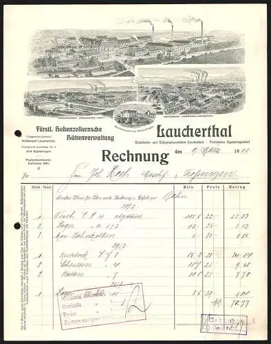 Rechnung Laucherthal 1912, Fürstlich Hohenzollernsche Hüttenverwaltung, Der Hauptbetrieb und zwei Filialwerke