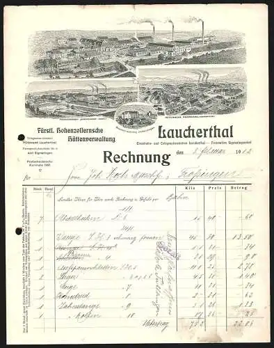Rechnung Laucherthal 1912, Fürstlich Hohenzollernsche Hüttenverwaltung, Der Hauptbetrieb und zwei Filialbetriebe