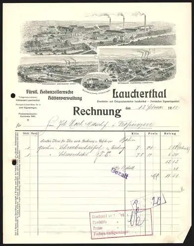 Rechnung Laucherthal 1912, Fürstlich Hohenzollernsche Hüttenverwaltung, Der Hauptbetrieb und zwei Niederlagen