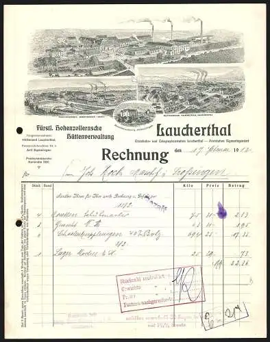 Rechnung Laucherthal 1912, Fürstlich Hohenzollernsche Hüttenverwaltung, Der Hauptbetrieb und zwei Zweigstellen