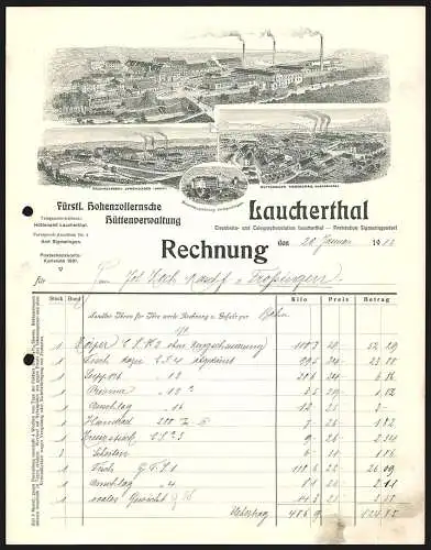 Rechnung Laucherthal 1912, Fürstlich Hohenzollernsche Hüttenverwaltung, Der Hauptbetrieb und zwei Filialen