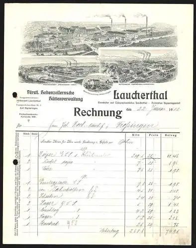Rechnung Laucherthal 1912, Fürstlich Hohenzollernsche Hüttenverwaltung, Der Hauptbetrieb und zwei Zweigfabriken