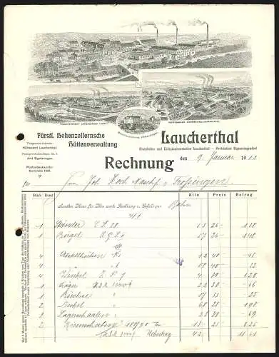 Rechnung Laucherthal 1912, Fürstlich Hohenzollernsche Hüttenverwaltung, Der Hauptbetrieb und zwei Zweigbetriebe