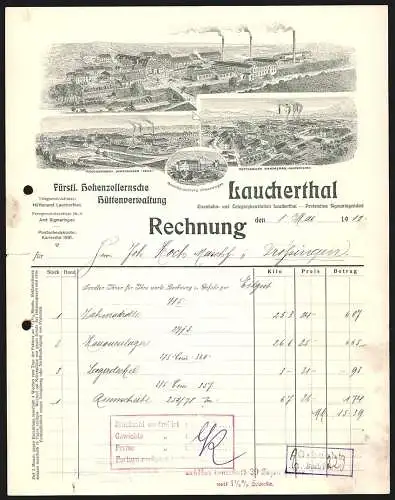 Rechnung Laucherthal 1912, Fürstlich Hohenzollernsche Hüttenverwaltung, Der Haupt- und zwei Zweigbetriebe