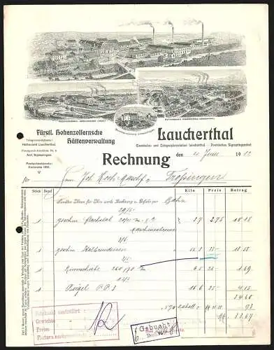 Rechnung Laucherthal 1912, Fürstlich Hohenzollernsche Hüttenverwaltung, Die Hauptfabrik und zwei Filialwerke
