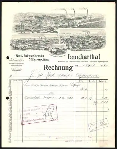 Rechnung Laucherthal 1912, Fürstlich Hohenzollernsche Hüttenverwaltung, Die Haupt- und zwei Filialfabriken
