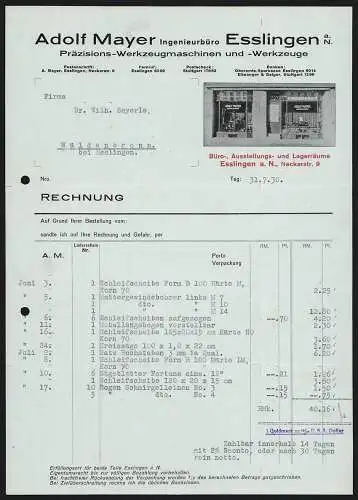 Rechnung Esslingen a. N. 1930, Adolf Mayer, Präzisions-Werkzeugmaschinen & -Werkzeuge, Ansicht des Ladens