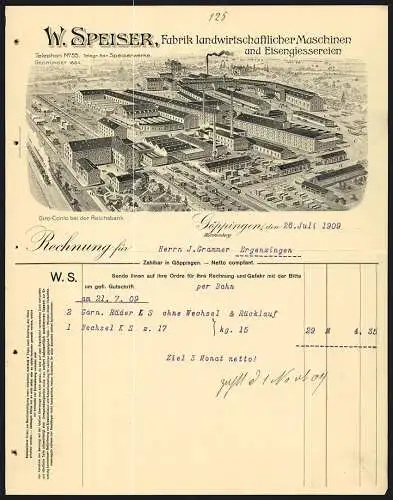 Rechnung Göppingen 1909, W. Speiser, Fabrik landwirtschaftlicher Maschinen & Eisengiesserei, Gesamtansicht des Werks