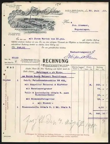 Rechnung Heilbronn 1910, J. Weipert & Söhne, Maschinenfabrik und Eisengiesserei, Betriebsansicht und Auszeichnungen