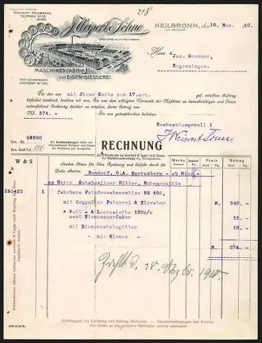 Rechnung Heilbronn 1910, J. Weipert & Söhne, Maschinenfabrik und Eisengiesserei, Fabrikansicht und Auszeichnungen