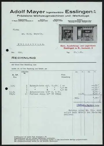 Rechnung Esslingen a. N. 1930, Adolf Mayer, Präzisions-Werkzeugmaschinen und -Werkzeuge, Ansicht der Ladenfront