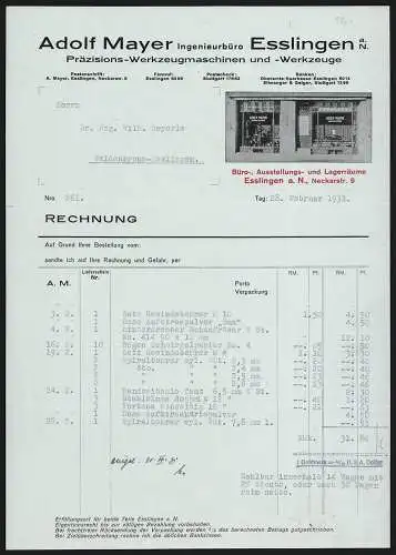 Rechnung Esslingen a. N. 1931, Adolf Mayer, Präzisions-Werkzeugmaschinen und -Werkzeuge, Ansicht der Ladenfront