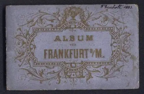 Leporello-Album Frankfurt a. M. mit 10 Lithographie-Ansichten, Panorama mit Fluss, Opernhaus, Musterschutz-Ausstellung