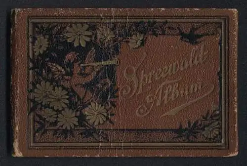 Leporello-Album Lübbenau mit 12 Lithographie-Ansichten, Blockhaus Leipe, Pohlenzschenke, Forsthaus Eiche, Waldpartie