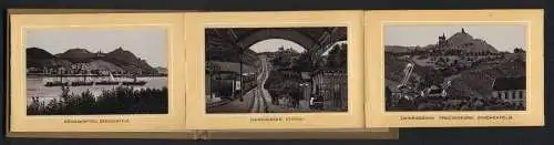 Leporello-Album Königswinter mit 17 Lithographie-Ansichten, Drachenfels, Zahnradbahn Station, Drachenburg, Panorama