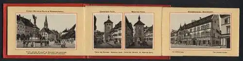 Leporello-Album Freiburg mit 18 Lithographie-Ansichten, Kaiser Wilhelm Platz & Siegesdenkmal, Schwaben-Tor, Martins Tor