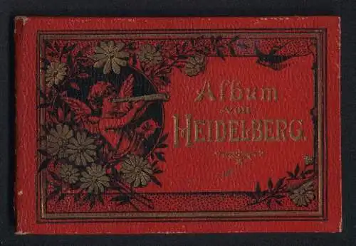 Leporello-Album Heidelberg mit 10 Lithographie-Ansichten, Schloss-Alten, Achteckiger Turm, Universität, Mensur