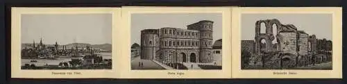 Leporello-Album Trier mit 14 Lithographie-Ansichten, Panorama, Porta Nigra, Römische Bäder, Amphitheater