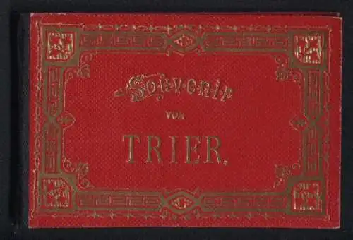 Leporello-Album Trier mit 14 Lithographie-Ansichten, Marktplatz, St. Paulinskirche, Basilika, Postgebäude