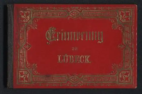 Leporello-Album Lübeck mit 12 Lithographie-Ansichten, Breitestrasse, Jacobikirche, Holstentor, Börsenhallen