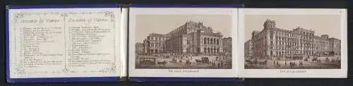 Leporello-Album Wien mit 16 Lithographie-Ansichten, Neues Opernhaus, Heinrichshof, Franz Joseph Brunnen