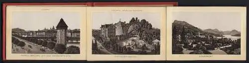 Leporello-Album Luzern mit 32 Lithographie-Ansichten, Kapellbrücke m. Wasserturm, Gletscher-Garten, Küssnacht
