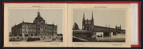 Leporello-Album Strassburg mit 18 Lithographie-Ansichten, Kaiserpalast, Kehler-Brücke, Universität, Kleber-Platz