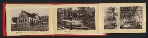 Leporello-Album Lübbenau mit 12 Lithographie-Ansichten, Forsthaus, Kanomühle, Gasthof zur Bleiche in Burg