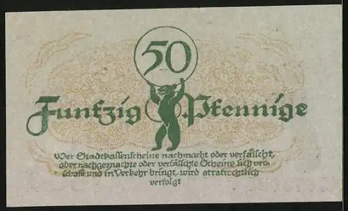 Notgeld Berlin 1920, 50 Pfennig, Siegel, Berliner Bär
