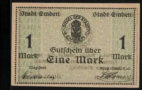 Notgeld Emden 1919, 1 Mark, Siegel, Ornamente