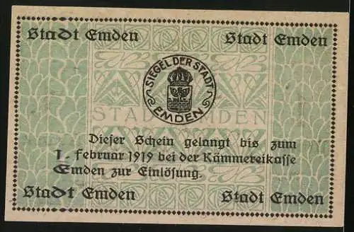 Notgeld Emden 1919, 1 Mark, Ornamente, Siegel