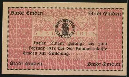 Notgeld Emden 1919, 10 Mark, Ornamente, Stadtsiegel