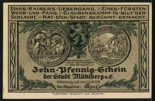 Notgeld Mühlberg a. E. 1921, 10 Pfennig, Am Altstädter Markt