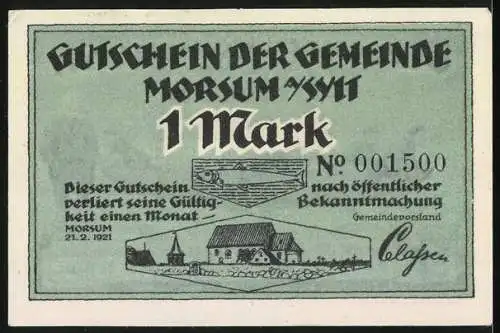 Notgeld Morsum a. Sylt 1921, 1 Mark, Postbeförderung durch das Eisboot