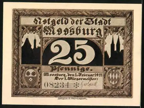 Notgeld Moosburg 1921, 25 Pfennig, Das Isartor