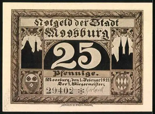 Notgeld Moosburg 1921, 25 Pfennig, Das Ampertor