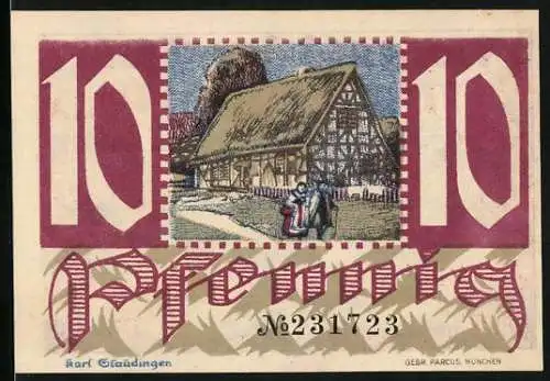 Notgeld Montabaur 1920, 10 Pfennig, Paar in Tracht und altes Fachwerkhaus