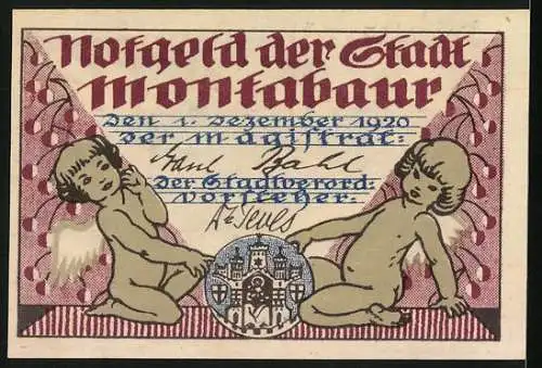 Notgeld Montabaur 1920, 10 Pfennig, Paar in Tracht und altes Fachwerkhaus