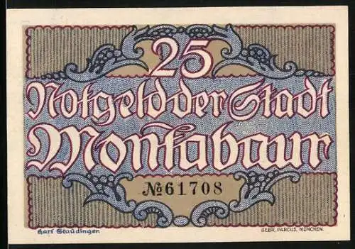 Notgeld Montabaur 1920, 25 Pfennig, Blick auf das Schloss