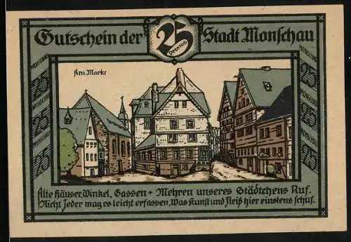 Notgeld Monschau 1921, 25 Pfennig, Der Markt im Winter