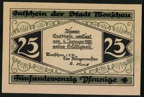 Notgeld Monschau 1921, 25 Pfennig, Der Markt im Winter