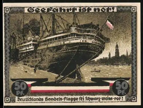 Notgeld Hamburg 1921, 50 Pfennig, Kultur- und Sportwoche, Grosses Schiff der Hansa